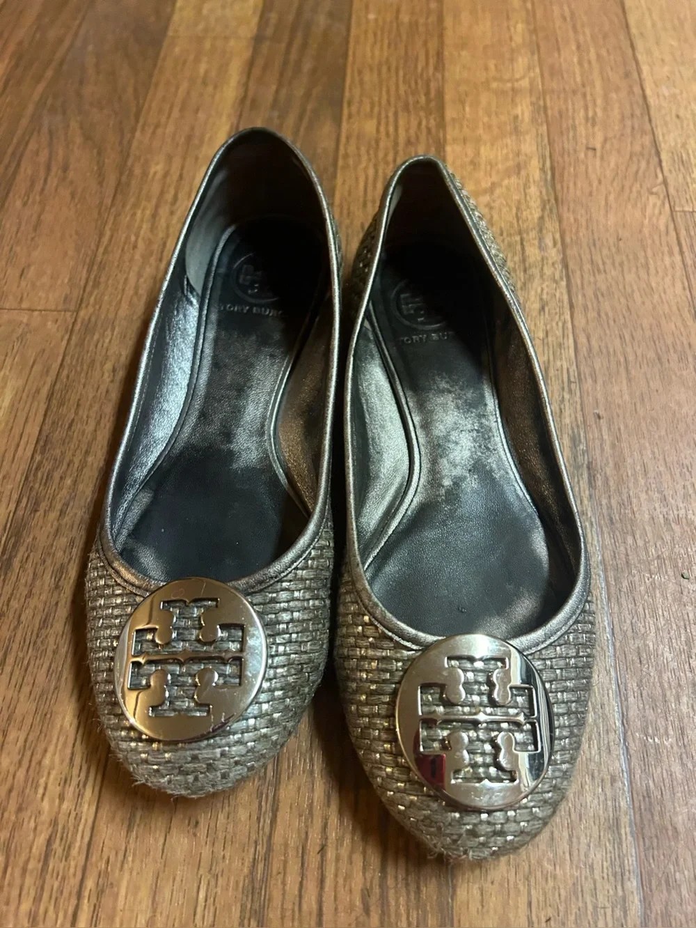 Tory Burch Metallic Bronze Logo Ballet Flats